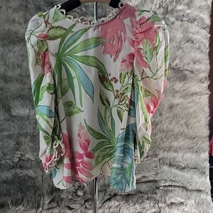 Nicole Miller Floral Blouse - Pink, Green, Blue